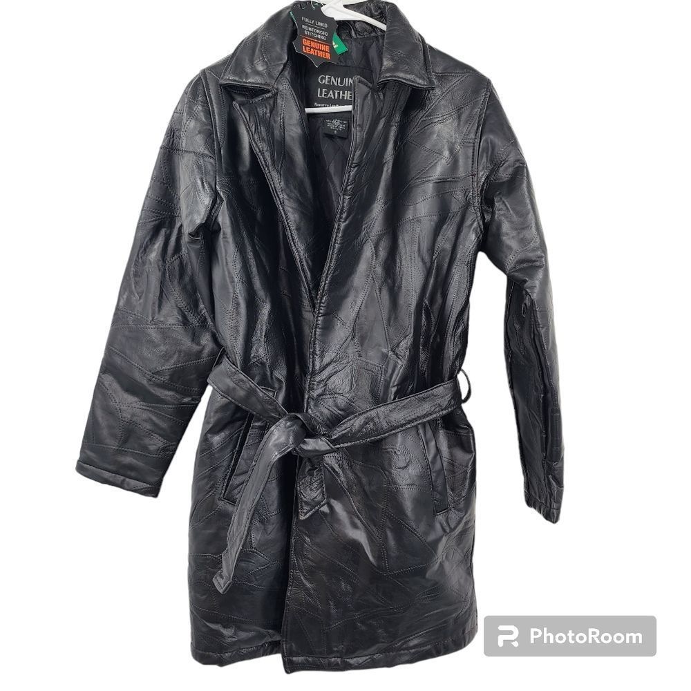 NWT Vintage Womens Genuine Leather Black‎ Coat  Size Small